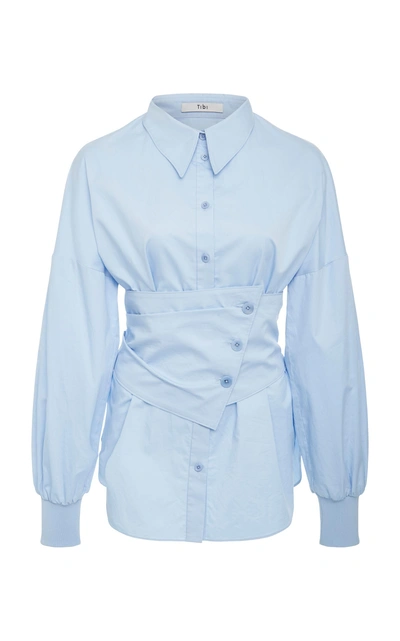 Tibi Satin Poplin Detachable Corset Shirt In Blue