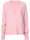 Tibi Oversized V-neck Alpaca-blend Sweater In Kuni Pink