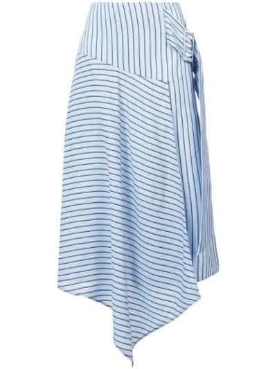 Tibi Wrap-effect Striped Poplin Midi Skirt In Blue Multi