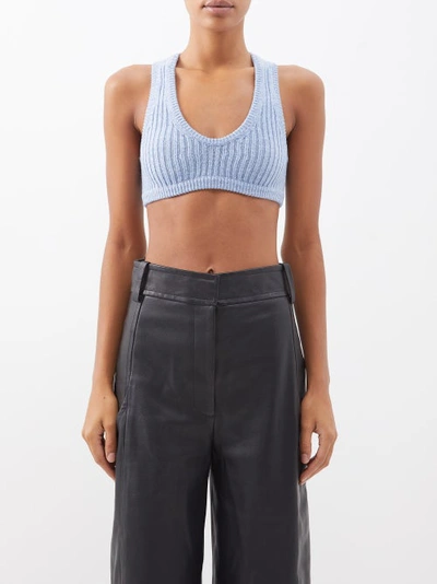 Khaite Gioca Scoop-neck Ribbed Cashmere-blend Cropped Top In Light Blue