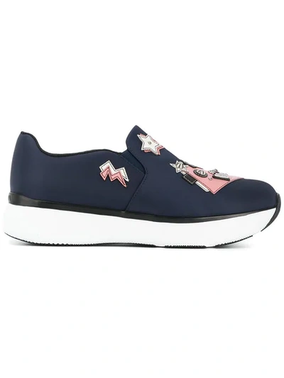 Prada Patched Slip On Sneakers In Baltico|blu
