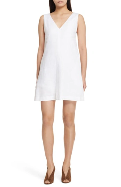 Theory V-neck Sleeveless A-line Integrate Linen Dress, White