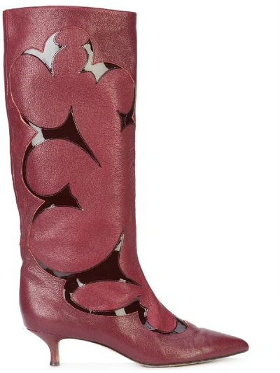 Tibi Jagger Patent-trimmed Leather Boots In Red