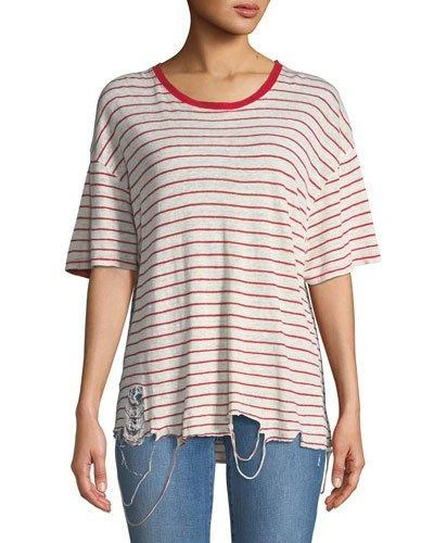 Iro Conah Frayed Short-sleeve Striped Linen Top In White