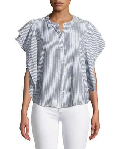 Splendid Paradise Cove Ruffle-sleeve Button-front Striped Top
