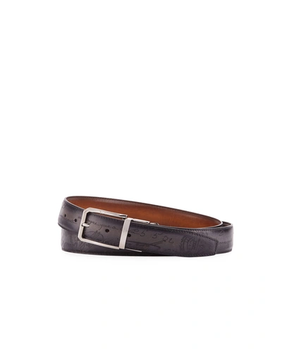 Berluti Reversible Scritto Leather Belt In Brown/black