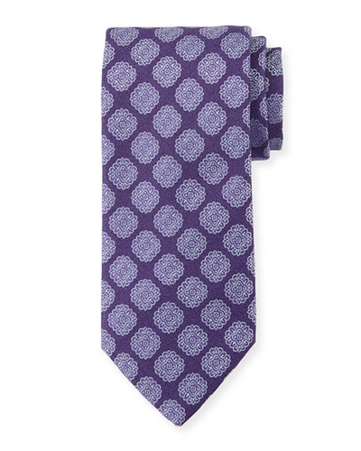 Charvet Spaced Medallion Silk Tie In Purple/gray