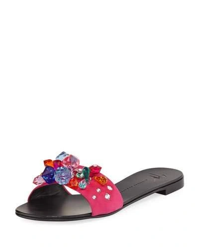 Giuseppe Zanotti Women's Embellished Suede Slide Sandals In Fiesta Pink