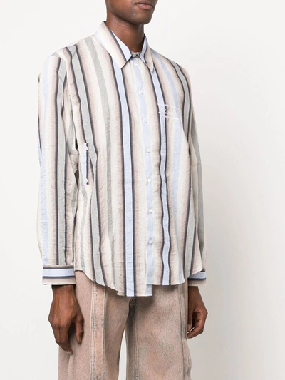 Martine Rose Striped Logo-embroidered Shirt In Grey