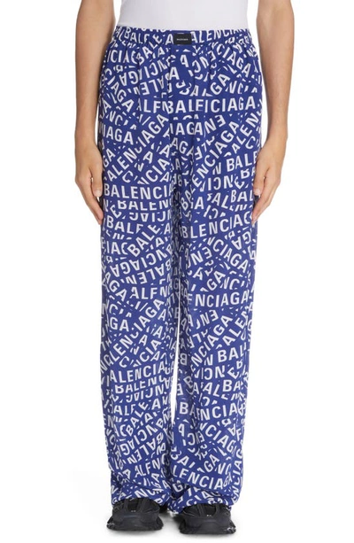 Balenciaga Logo-print Pyjama Trousers In Blau