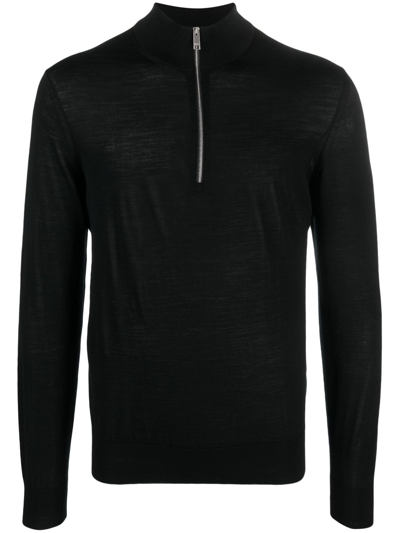 Zegna Quarter-zip Wool Jumper In Black