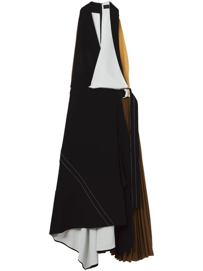 Proenza Schouler Re-edition Belted Colorblocked Matte Crepe Dress In Black Multi