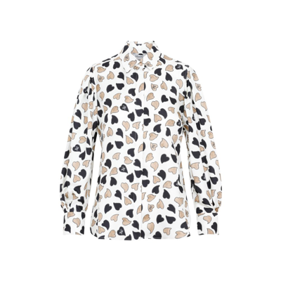 Max Mara Vanadio Monogram Heart-print Collared Silk Shirt In Ivory,multicolor