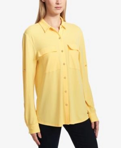 Dkny Roll-tab Sleeve Button-down Blouse In Sun