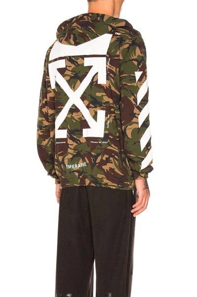 Off-white Diagonal Camouflage Cotton Hoodie In Green,abstract