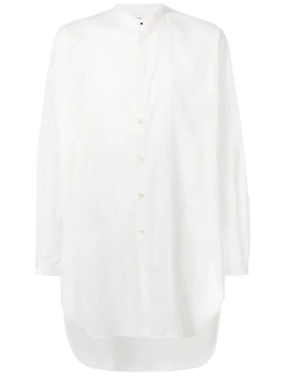 Saint Laurent Striped Tunisian Collar Shirt In White