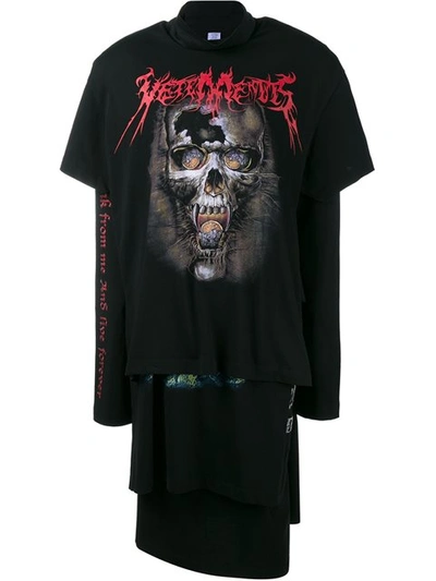 Vetements Layered Printed Cotton jersey T shirt Dress In Black ModeSens