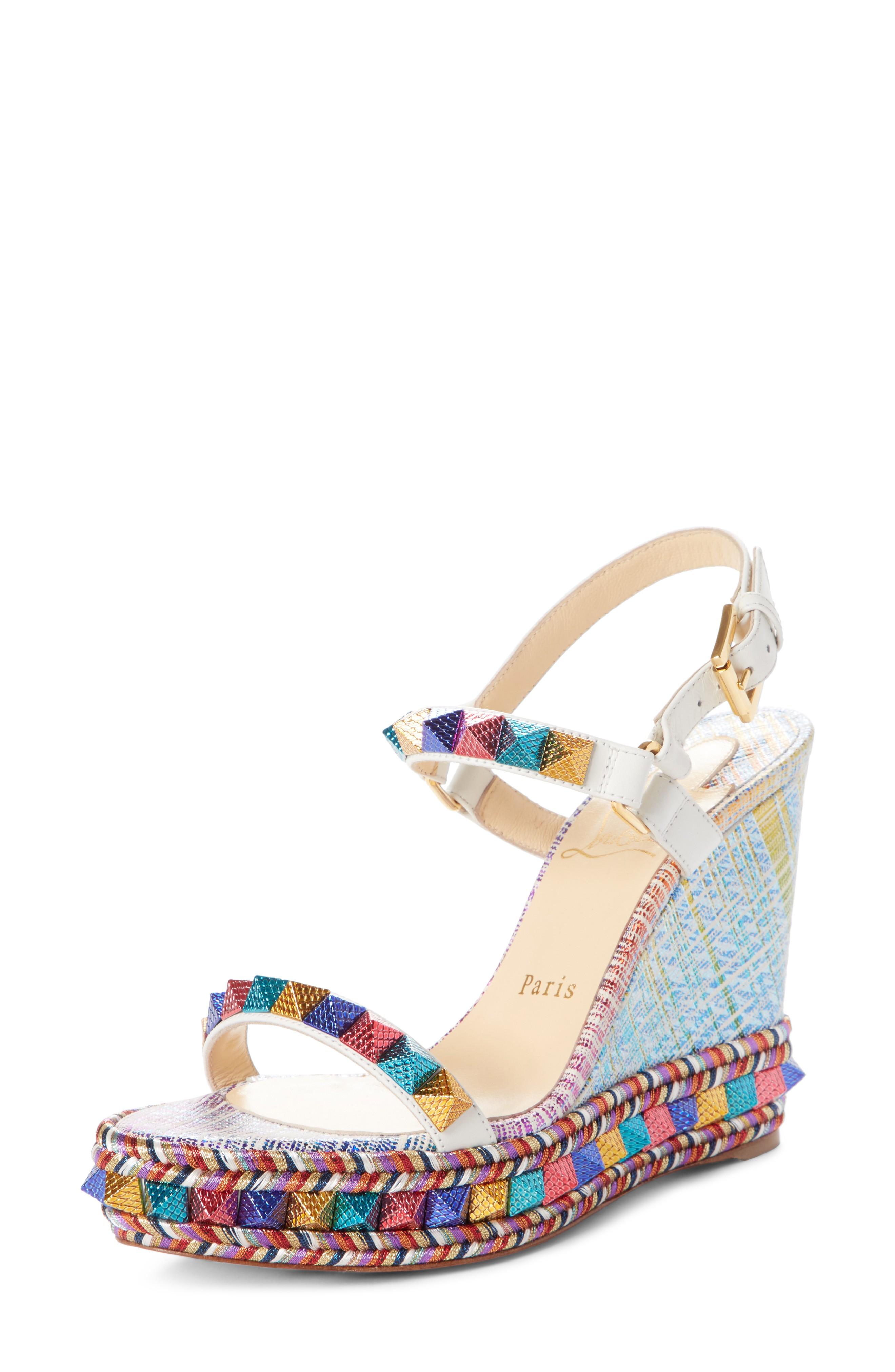 Christian Louboutin Pyraclou Studded Platform Wedge Sandal In Blue ...