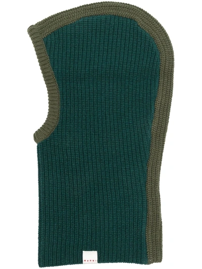 Marni Two-tone Wool Balaclava In Green