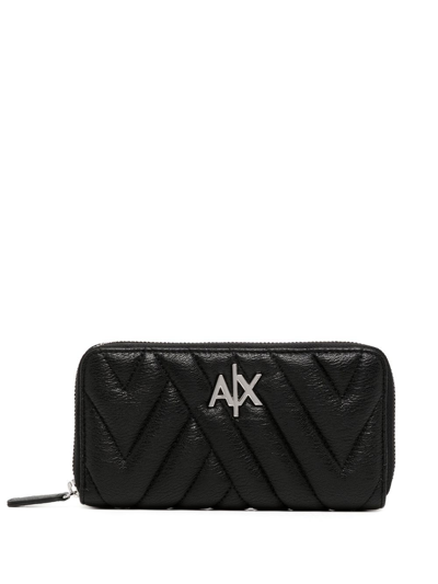 Armani Exchange Logo-plaque Quilted Wallet In Black