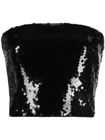 The Andamane Black Strapless Sequin-embellished Top
