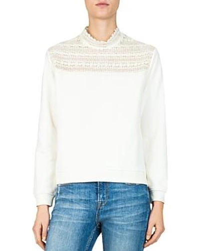 The Kooples Lace-inset Sweatshirt In Ivory