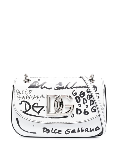 Dolce & Gabbana Sketchbook-print Leather Shoulder Bag In White