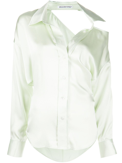 Alexander Wang Open Back Shirt In Silk Charmeuse In Pale Mint