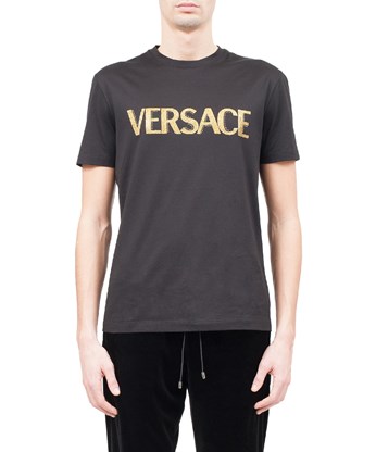 Versace Embroidered Studded Logo T-shirt In Black | ModeSens