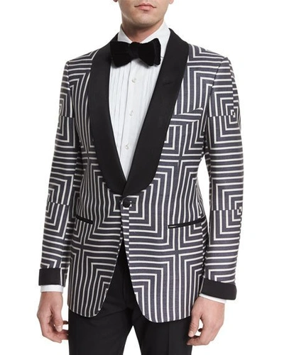 Tom Ford Buckley Base Geometric-print Suit Jacket, Black/white | ModeSens