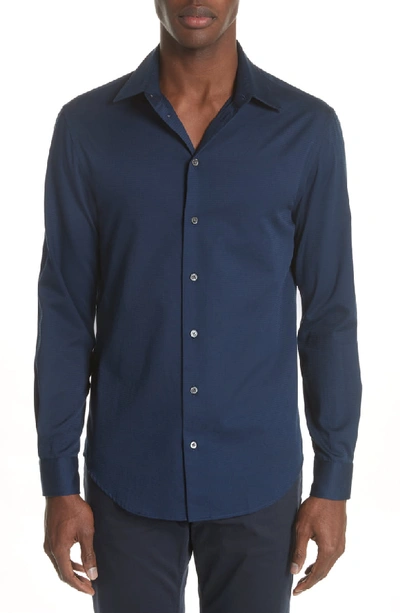 Emporio Armani Basic Woven Cotton Sport Shirt In Ink Well