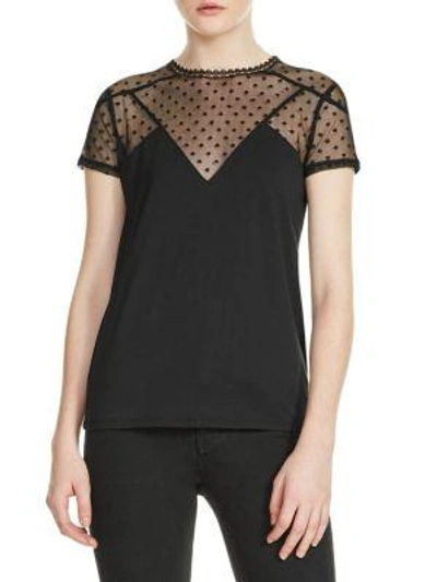 Maje Tribor Polka-dot Tulle And Stretch-jersey Top In Black
