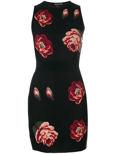 Alexander Mcqueen Tapestry Rose-jacquard Sleeveless Sheath Mini Dress In Black