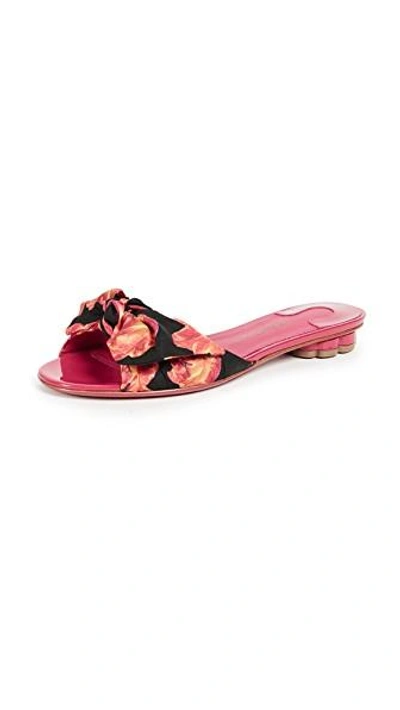 Ferragamo Chianni Patent And Scarf Print Slide Shoes In Fuchsia Patent Leather In Begonia