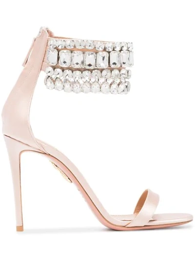 Aquazzura Pink Gem Palace 105 Satin Sandals