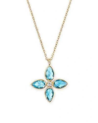 Olivia B 14k Yellow Gold Swiss Blue Topaz & Diamond Flower Pendant Necklace, 15 - 100% Exclusive In Blue/white