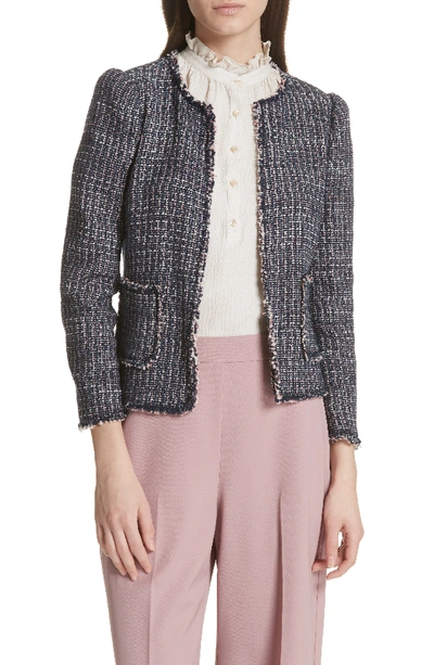 Rebecca Taylor Fray-edged Tweed Jacket In Navy Combo
