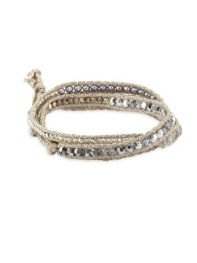 Chan Luu Beaded Cord Bracelet In Grey Pearl