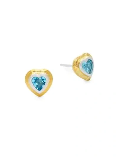 Gurhan Romance Topaz Goldtone Heart Earrings In Silver