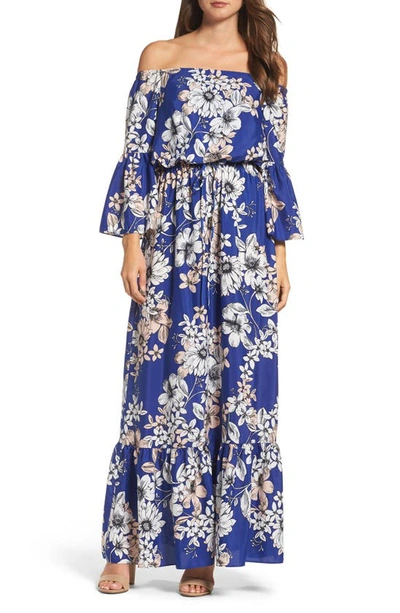 Eliza J Off The Shoulder Floral Maxi Dress In Cobalt