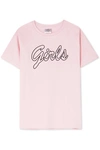 Double Trouble Gang Girls Embroidered Cotton-jersey T-shirt In Pink