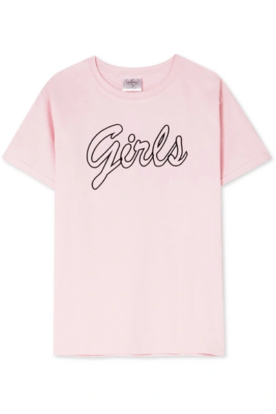 Double Trouble Gang Girls Embroidered Cotton-jersey T-shirt In Pink