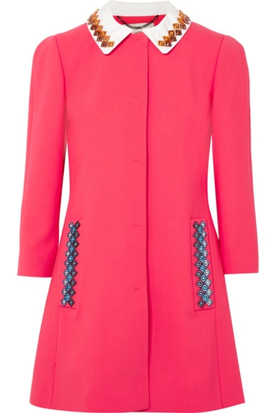 Mary Katrantzou Mason Embellished Wool-blend Coat In Fuchsia