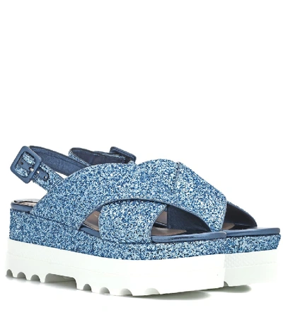 Miu Miu Platform Glitter Sandals In Blue