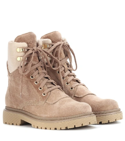 Moncler Suede Ankle Boots In Beige