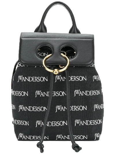 Jw Anderson Pierce Mini Embroidered Canvas And Leather Backpack In Black