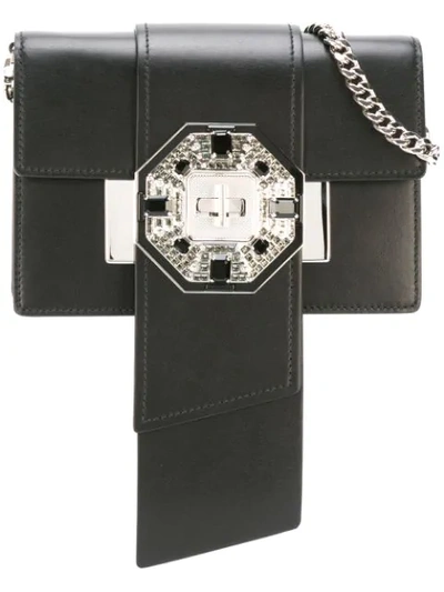 Prada Crystal Embellished Shoulder Bag - Black