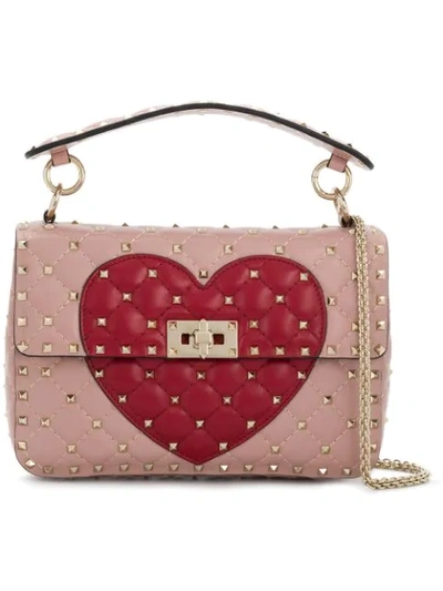 Valentino Garavani Medium Rockstud Spike Heart Leather Shoulder Bag In Red Pink