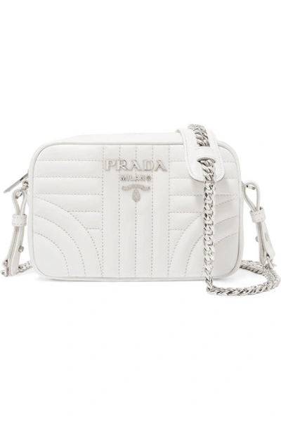 Prada Small Quilted Soft Leather Camera Bag In White