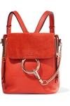 Chloé Faye Small Textured-leather And Suede Backpack In Tomato Red